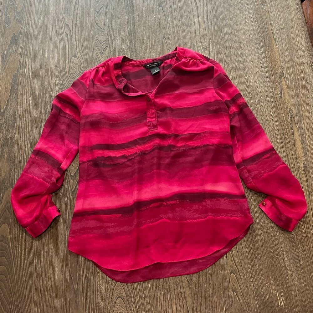 Investments Purple Pink Chiffon Long Sleeve Popover Blouse Size Petite Small